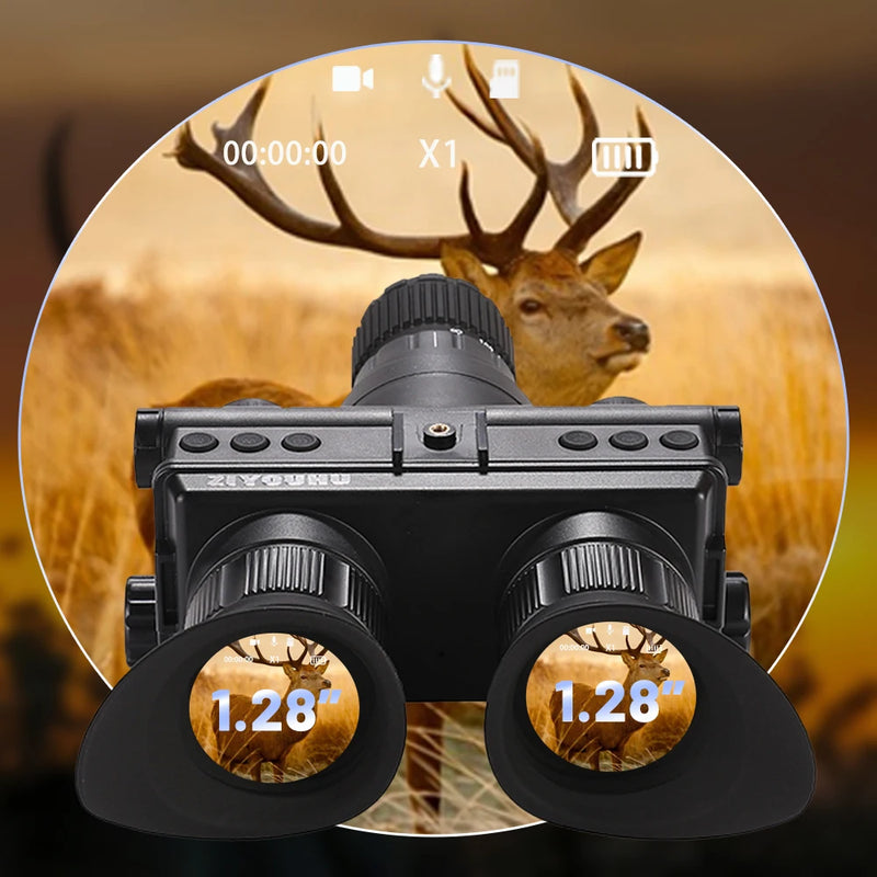 OHB-R5 Digital Binoculars 1080P HD Night Vision 600M Long Range Hunting with IR & Tacticle Flashlight Head Mounted Video