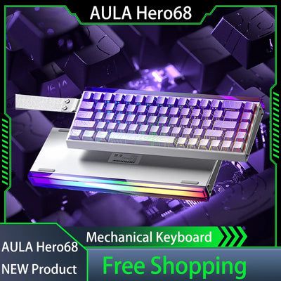 NEW AULA HERO 68he Magnetic Switch Mechanical Keyboard Wired 8K Return Hot Swap Customization 0.01mm RT E-sports Gaming Keyboard