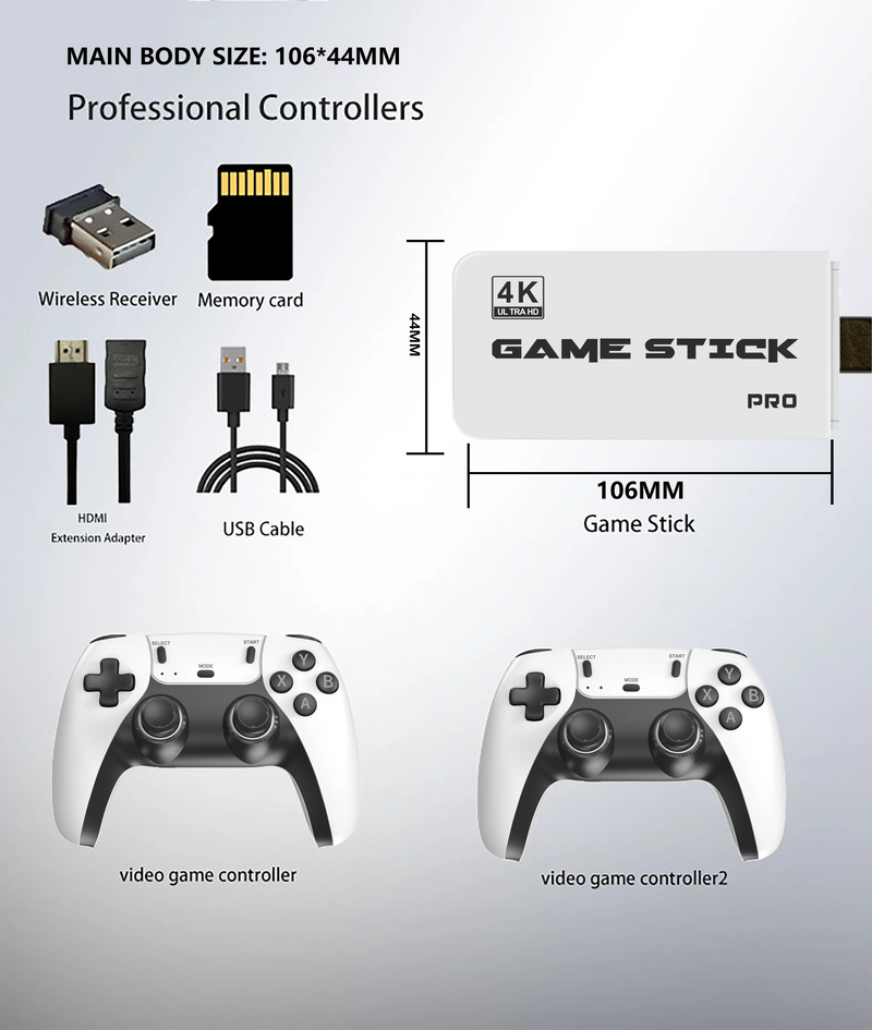 M8 4K Pro Game Stick 64G 30000+ Video Game Console 2.4G Double Wireless Controller 4K Retro Game TV Stick Retro Classic Games