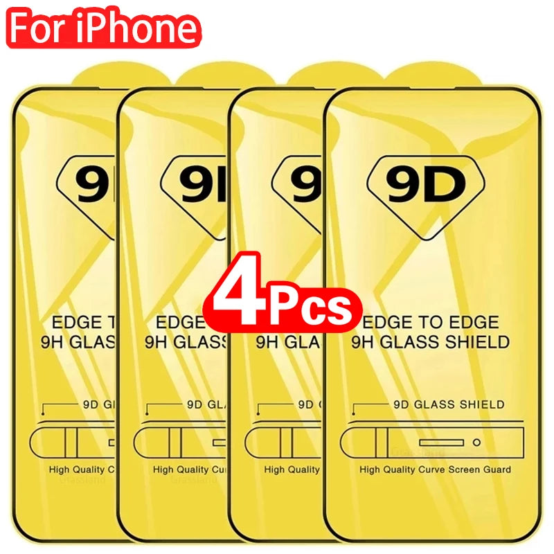 2-4Pcs 9D Screen Protector For iPhone 16 15 14 13 12 11 Pro Max Protective Glass For iPhone XR XS Max Full Cover Tempered Glass