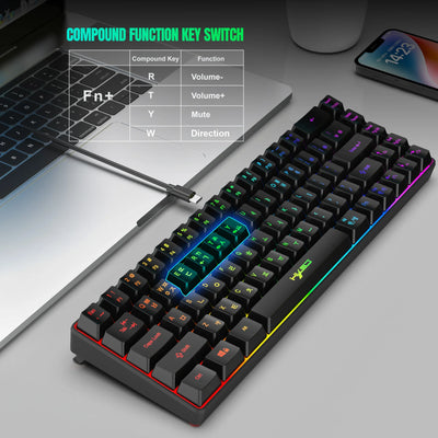 68 Keys Gaming Keyboard USB Wired Korean Keyboard Portable RGB Backlight Spanish English Keyboard for Windows Laptops Computer