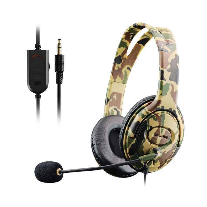 Wired Camouflage Gaming Headset with Mic Volume Control Over-Ear Headphone Subwoofer Game Earphones for PS4/Laptop/Computer