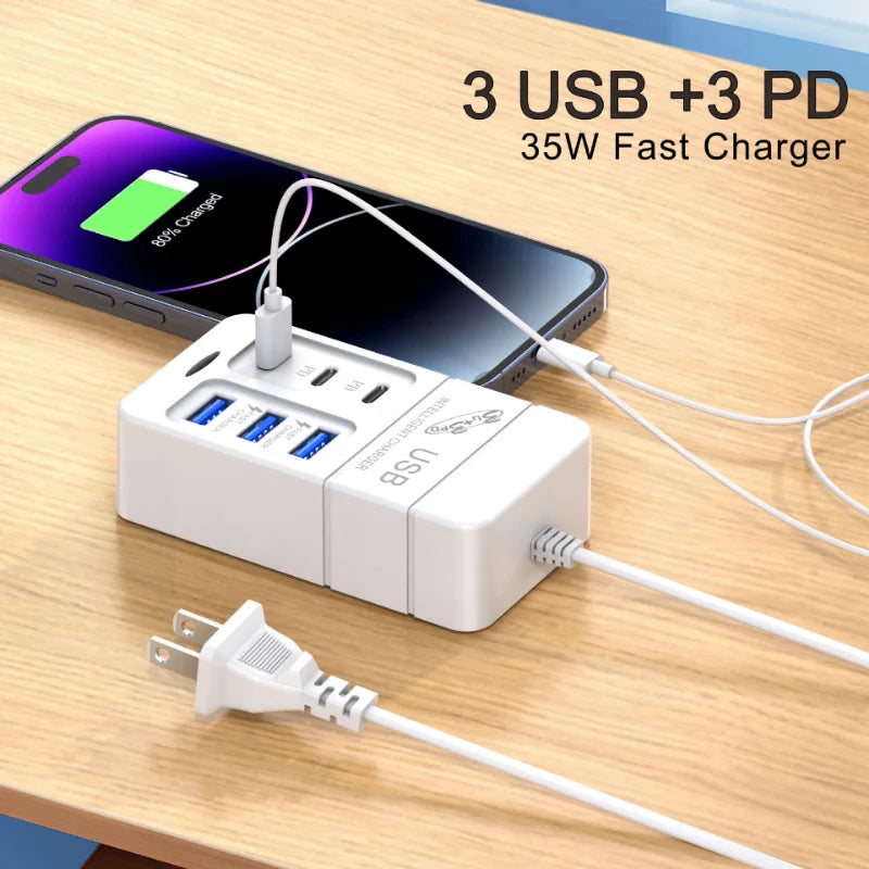 35W Charger 6 USB Out PD Type C Super Charge Quick Wall Chargers USB  Adapter Mobile Phone EU US Plug USB Type C Charger