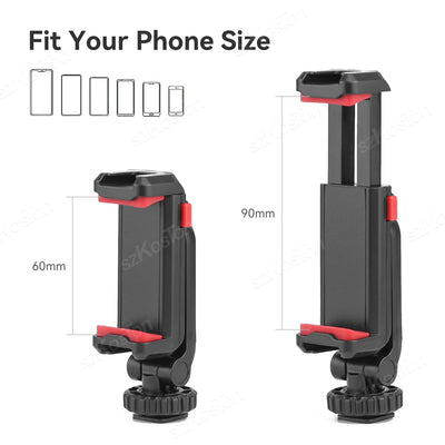 Camera Phone Mount Tripod Holder Dual Cold Shoe Smartphone Vlog Holder DSLR Hot Shoe Phone Mount for iPhone Cell Vlog Photograph