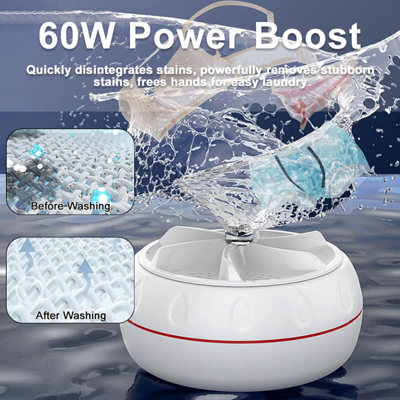 Mini Ultrasonic Washer for Baby Clothes Portable Turbo Washing Machine Hight Power Underwear Socks Business Travel USB Washer