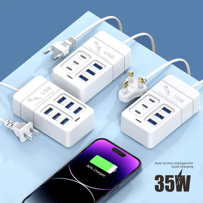 35W Charger 6 USB Out PD Type C Super Charge Quick Wall Chargers USB  Adapter Mobile Phone EU US Plug USB Type C Charger