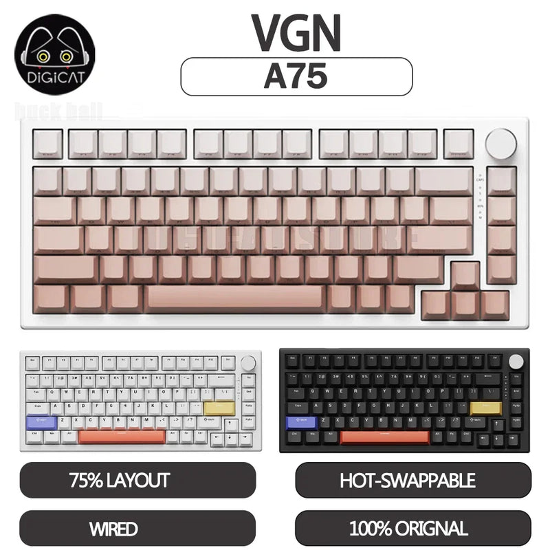 Vgn A75 Esports Magnetic Switch Mechanical Keyboard With Knob Wired Keyboard Keycaps PBT Hot Swap Custom Keyboard For Win/Mac