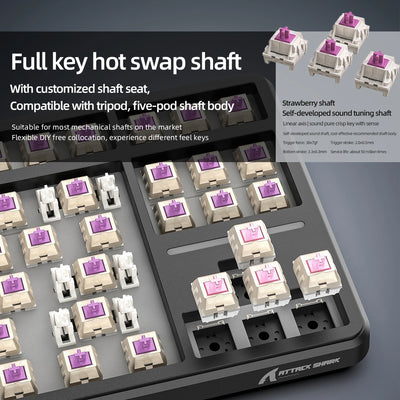 Attack Shark X87 Wireless Gaming Keyboard, Gasket, RGB Backlit, Hot-Swap, 3-Mode Connectivity, Large Battery, Compact TKL Layout