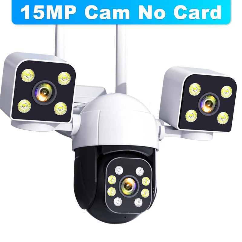 15MP WiFi Camera Outdoor Three lens PTZ Video Surveillance Security Protection 4K IP Camera Smart Home Wireless CCTV Cam NVR