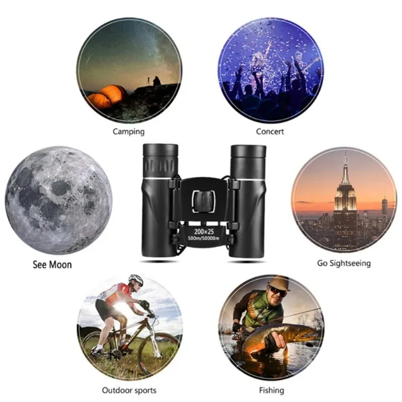 1PC Mini Portable Zoom HD 50000M Telescope Binoculars Powerful 200x25 Folding Long Range Low Light Night Vision Professional