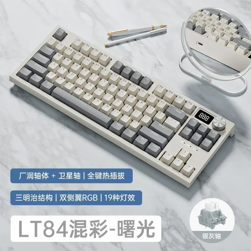 Langtu Lt84 3Mode 2.4g Bluetooth Green Axis Keyboard Mechanical Keyboard Wireless Game Wired Gaming Accessories Customized Gifts