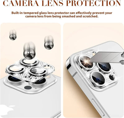 Bling Diamond Lens Case For iPhone 16 Pro Max Camera Protector iPhone 11 13 15 16 Plus 14 12 Mini Glitter Metal Screen Protector