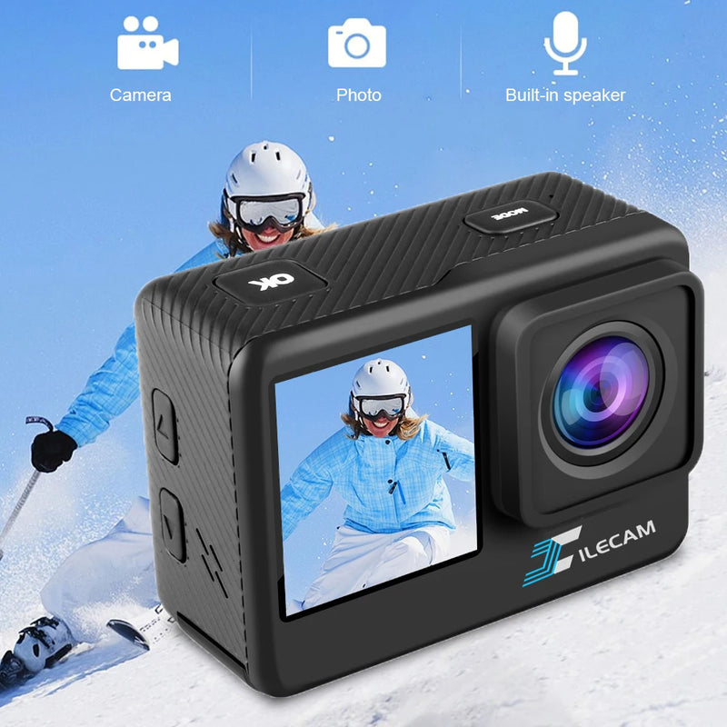 4K UHD 2.0 Inch IPS Screen Bicycle Video Recording Camera Outdoor Sport Cam Dual Screen Display 30M Waterproof Underwater Camera