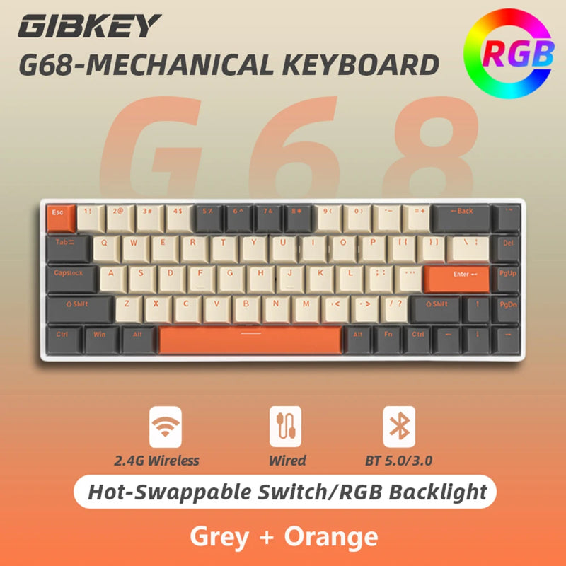 G68 Wireless Gaming Mechanical Keyboard Hot-Swappable Bluetooth Keyboard 68 keys RGB Light custom for Gamer Tablet Computer work