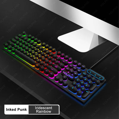 104Keys Wired Keyboard with RGB Backlit Breathing Light Gaming Wired Ergonomic Keyboard for Computer Laptop for PC Gamer Office