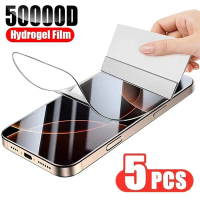 5PCS Hydrogel Film For iPhone 16 Pro Max 11 12 13 14 15 Pro Max 12 13 Mini 14+ 15 Plus 16 Plus 16 Pro Screen Protector Not Glass