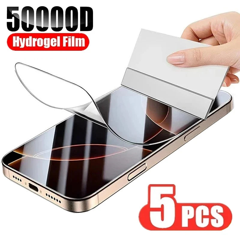 5PCS Hydrogel Film For iPhone 16 Pro Max 11 12 13 14 15 Pro Max 12 13 Mini 14+ 15 Plus 16 Plus 16 Pro Screen Protector Not Glass