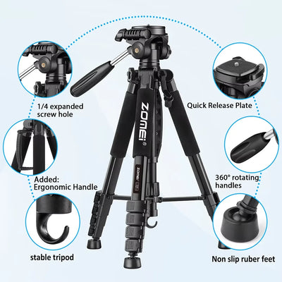 187cm/73.6in Zomei Professional Floor Tripod for Camera DSLR Canon Nikon Mobile Projector Telescope Spotlight Phone Holder Stand