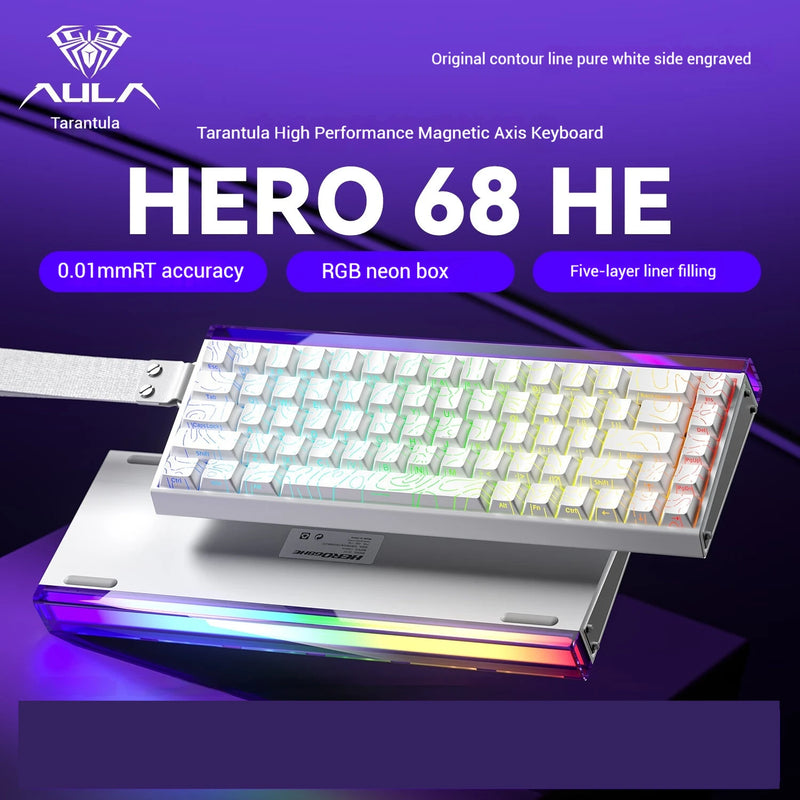 NEW AULA HERO 68he Magnetic Switch Mechanical Keyboard Wired 8K Return Hot Swap Customization 0.01mm RT E-sports Gaming Keyboard