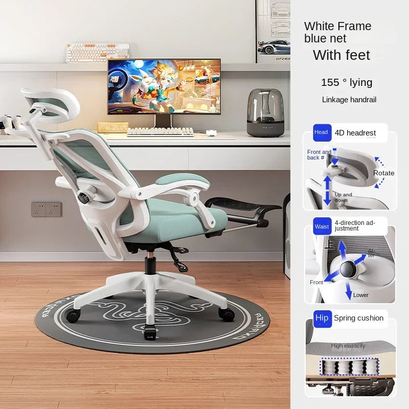 UVR WCG Gaming Chair Sponge Cushion Mesh Staff Chair Bedroom Computer Chair with Footrest Boss Chair Adjustable Office Chair