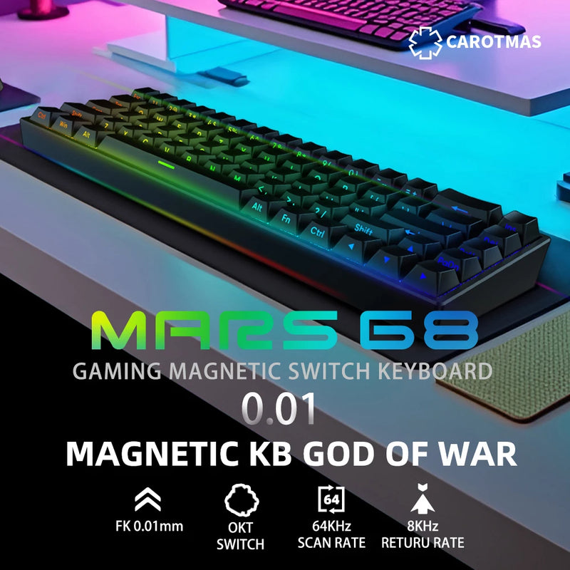 CAROTMAS Mars68 pro Magnetic Switch Gaming Keyboard 0.01mm Quick Trigger Mechanical Keyboard Hot Swap SOCD Wried/Wireless/Bt