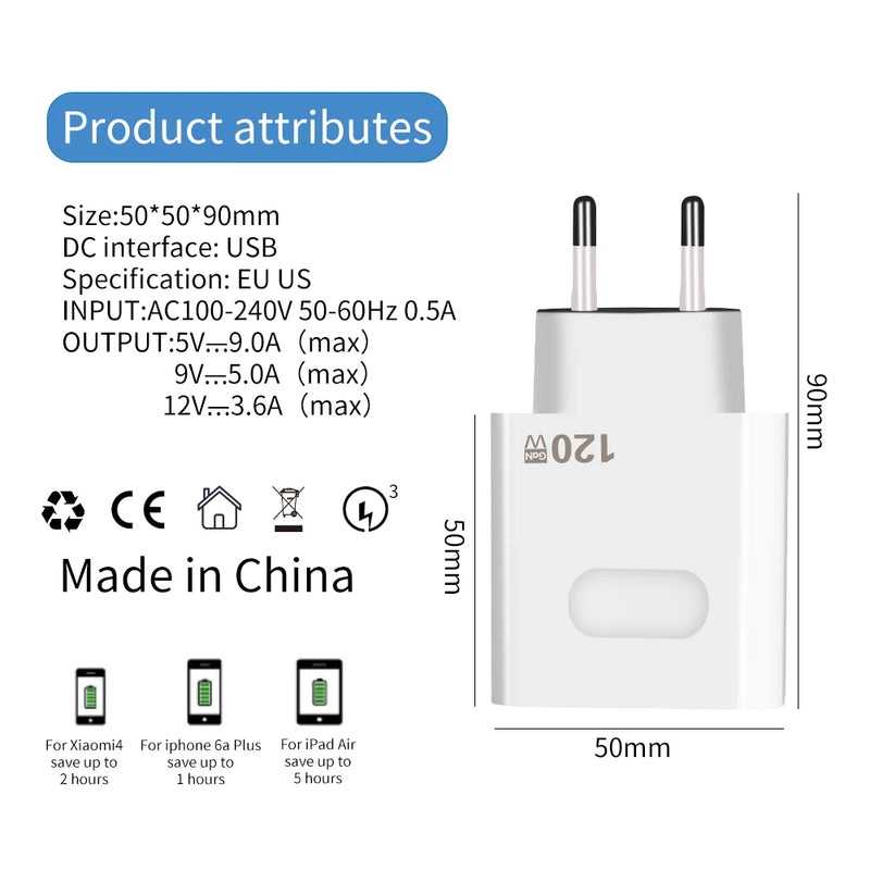 GaN USB Charger Fast Quick Charging Charger QC 3.0 Universal Mobile Cell Phone Adapter for iPhone 15 Pro Xiaomi Huawei Samsung