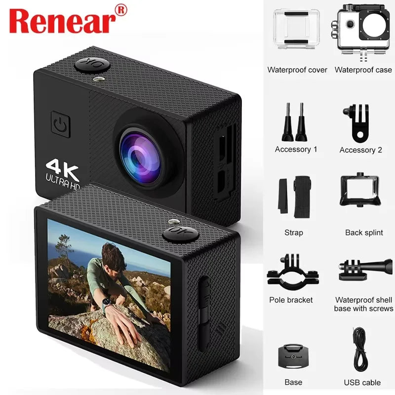 4K Action Camera WiFi Anti-shake 2" IPS Full HD Screen 170° Wide Angle Helmet Video Recording Camera Sports Outdoor Mini Camera