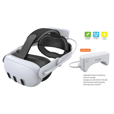 Battery Head Strap 18500mWh Battery Pack Balanced Weight Distribution Adjustable Head Strap for Meta Quest 3S/Quest 3 VR Headset