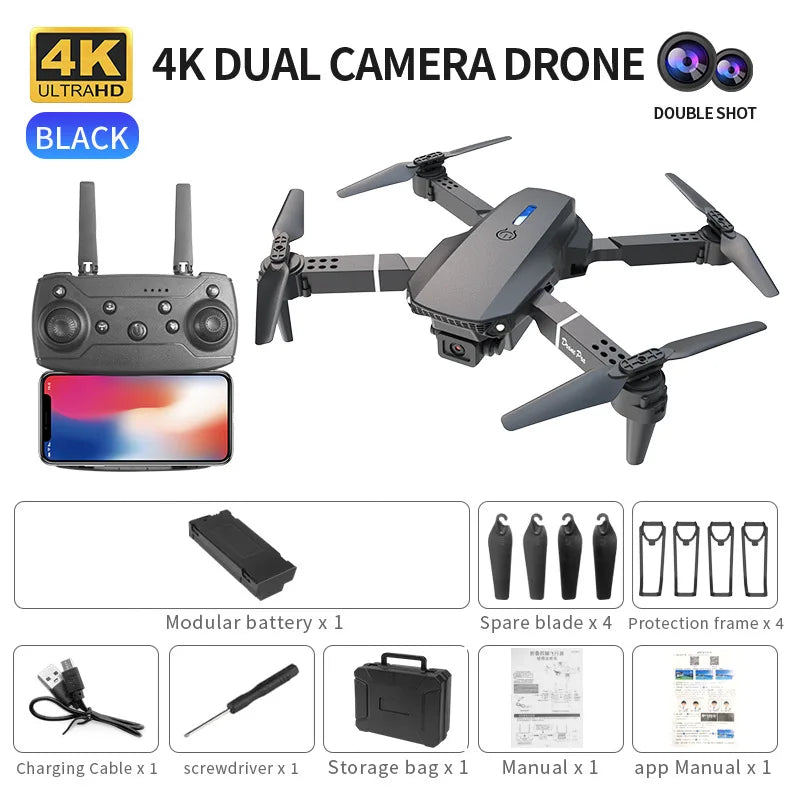 E88 Drone WiFi FPV RC Drones with Dual Pro 4K HD Camera Wide-Angle Remote Control Video Quadcopter Toy E88pro Drones E88