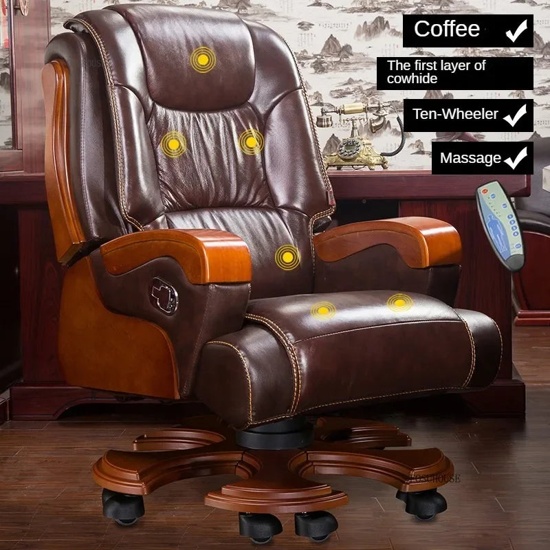 European Style Leather Back Office Chairs Rotating Home Office Recliner Designer Retro Boss Gaming Chair for Office Furniture