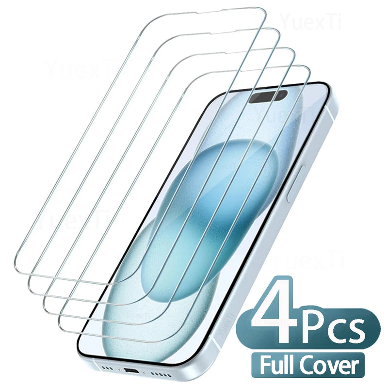 4PCS Full Cover Tempered Glass For iPhone 11 12 13 14 15 16 Pro Max Screen Protector For iPhone X XR XS Max 7 8 Plus Glass Film