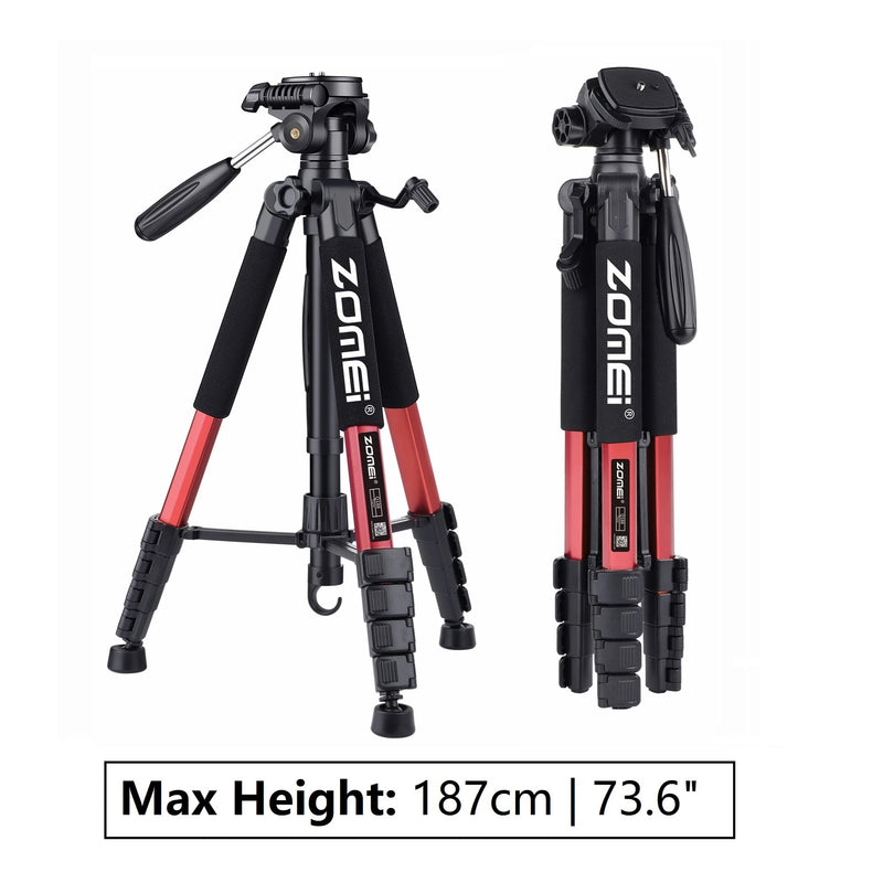 73.6in/187cm Portable Zomei Tripod Aluminum 6kg load capacity for Camera DSLR Canon Nikon 360 Degree Panorama Photography Stand