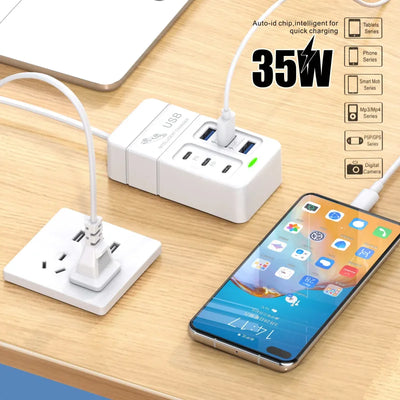 35W Charger 6 USB Out PD Type C Super Charge Quick Wall Chargers USB  Adapter Mobile Phone EU US Plug USB Type C Charger