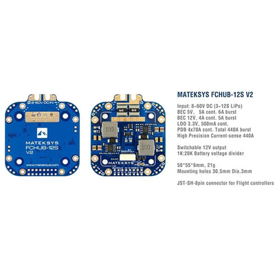 1/2PCS Mateksys FCHUB 12S V2 Distribution Board Hub Power PDB 5V&12V BEC Built-in Current Sensor For RC FPV Drone Multicopter