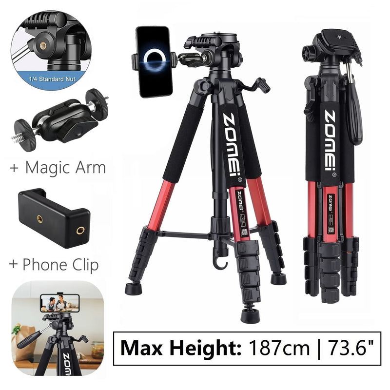 187cm/73.6in Zomei Professional Floor Tripod for Camera DSLR Canon Nikon Mobile Projector Telescope Spotlight Phone Holder Stand