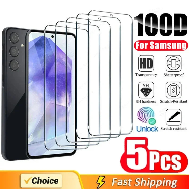 5Pcs Screen Protector for Samsung A55 A15 A54 A34 A13 A14 A53 A52 A12 A33 A52S A32 A35 A71 A72 A51 A22 S10E S20FE Tempered Glass