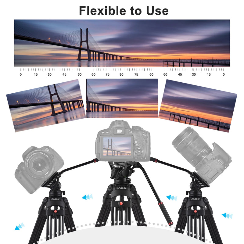 Andoer D1801 Professional Tripod Stand Aluminium Alloy Panorama Head 3-Section Extendable for DSLR Cameras Camcorder Photography