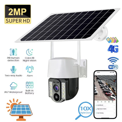 4G WiFi Camera Solar PIR Human Motion Detection Night Vision IP67 Waterproof Security Video IP Camara 2MP Outdoor CCTV Monitor