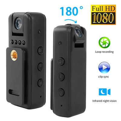 HD 1080P Mini Camera Portable Small Digital Video Recorder Police BodyCam 180 Degree Rotating Infrared Night Vision Camcorder