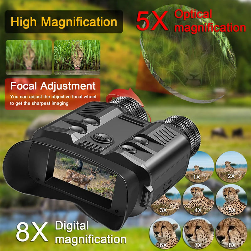 1080P HD Binocular Telescope 5X Optical 8X Digital Zoom 500M Infrared Night Vision Camera For Hunting Camping with 32GB Card