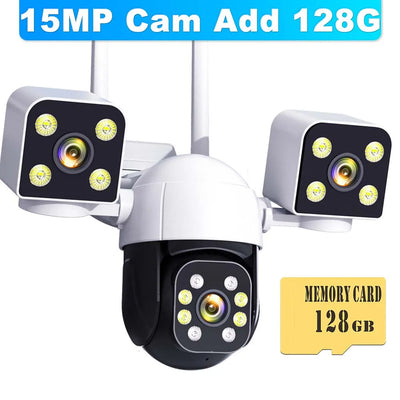 15MP WiFi Camera Outdoor Three lens PTZ Video Surveillance Security Protection 4K IP Camera Smart Home Wireless CCTV Cam NVR