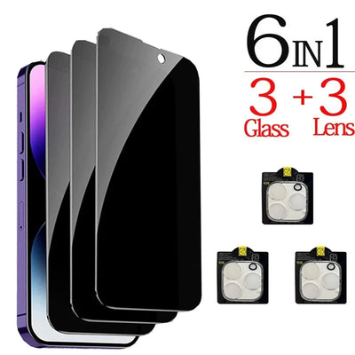 Anti-Spy Glass For iPhone 16 15 14 13 Pro Max Privacy Screen Protectors & Camera Protection Film For iPhone15 12 11 Pro mica