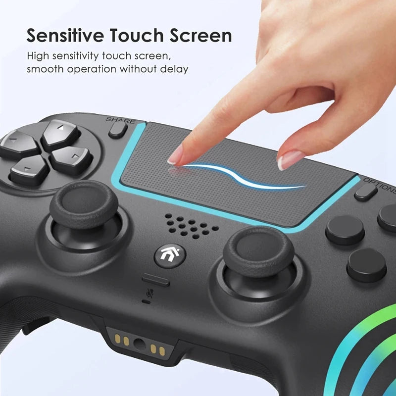 Wireless Bluetooth Game Console For PS4/Windows PC Dual Vibration Turbo Key Hall Joysticks Gamepad With RGB Light