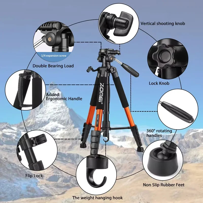 73.6in/187cm Portable Zomei Tripod Aluminum 6kg load capacity for Camera DSLR Canon Nikon 360 Degree Panorama Photography Stand