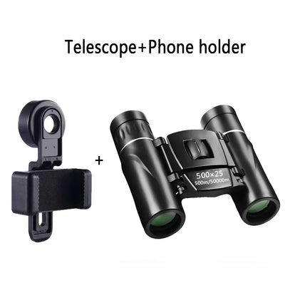 Mini Portable Zoom HD Telescope, Powerful Binoculars, 500x25 Folding Long Range, Low Light Night Vision, Professional