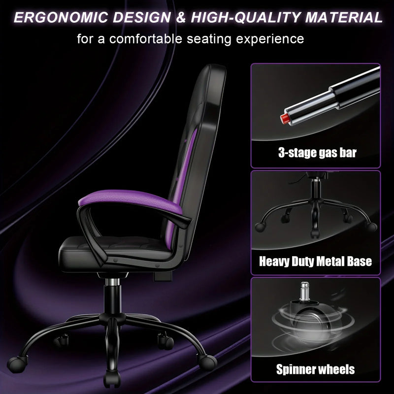 Purple Big and Tall Ergonomic Computer Gaming Chair - Computer Gaming Chairs with PU Leather Lumbar Support Desk gaming Cat ears