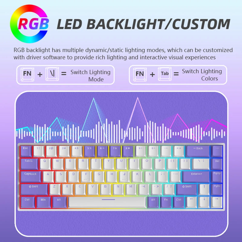 G68 Wireless Gaming Mechanical Keyboard Hot-Swappable Bluetooth Keyboard 68 keys RGB Light custom for Gamer Tablet Computer work