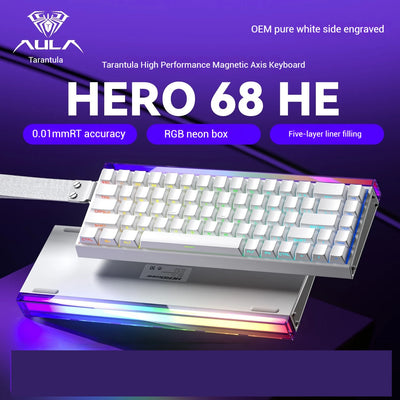 NEW AULA HERO 68he Magnetic Switch Mechanical Keyboard Wired 8K Return Hot Swap Customization 0.01mm RT E-sports Gaming Keyboard