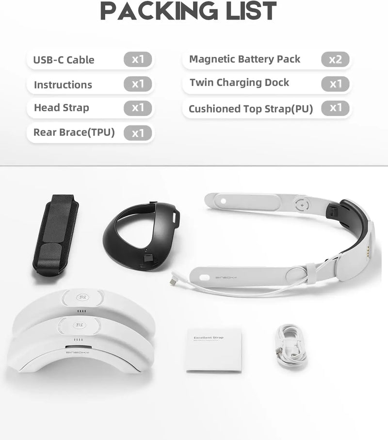 BINBOKAdjustable Head Strap&Battery for Meta Quest 3/3S with Recharge Battery Pack 2x8000mAh Charging Dock Accessories For T3  ﻿