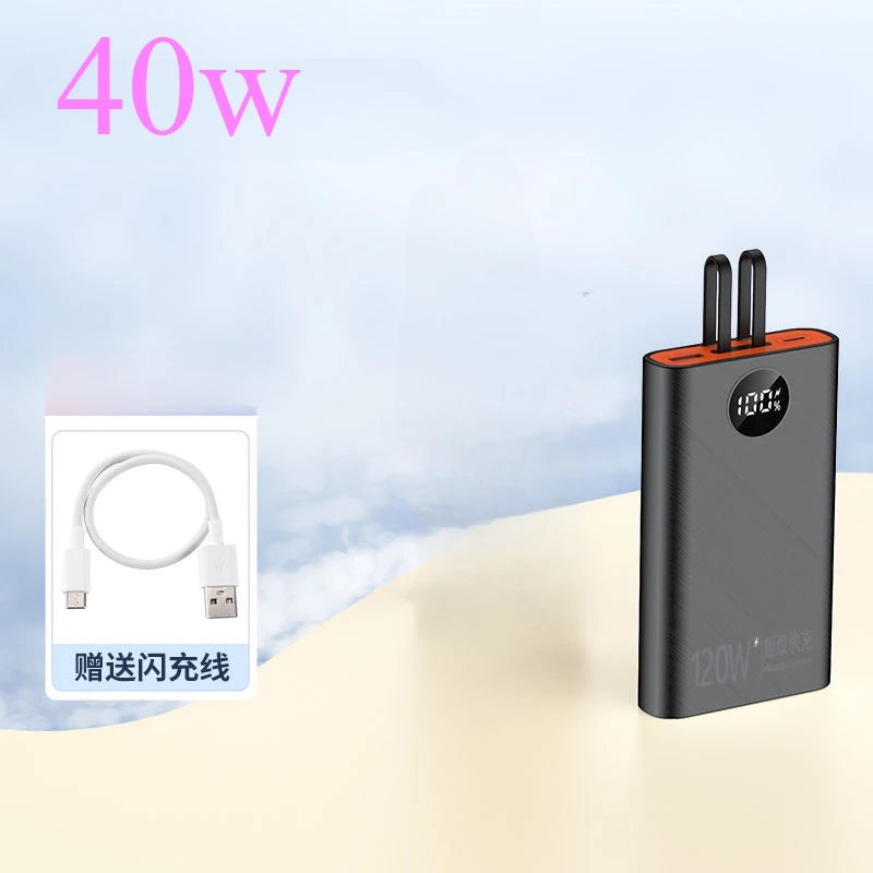 120W Super Fast Charging Mobile Power Bank, 20000mAh Power Bank with Built-in Cable, Suitable for Apple, Android, Huawei